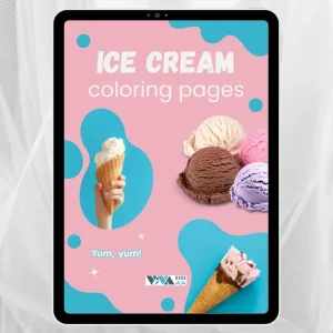 Ice Cream Coloring Book – Eiscreme-Genuss: Ausmalbilder, Kreativität & Entspannung, Kinder 3+, digitales PDF-Format zum Ausdrucken (A4)