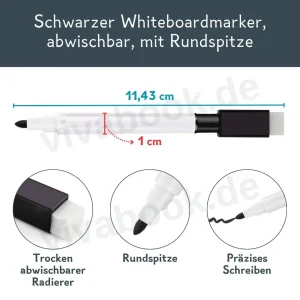 Whiteboardmarker, abwischbar, 1 Stück, mit Rundspitze, Schwarz