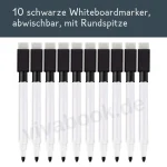 10 Whiteboardmarker, abwischbar, mit Rundspitze, Schwarz
