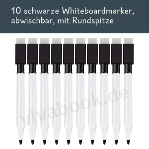 10 Whiteboardmarker, abwischbar, mit Rundspitze, Schwarz
