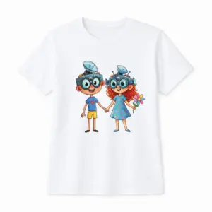 Kinder-T-Shirt mit Print „Vivo und Viva“, Weiß, Baumwolle, exklusives Design von Vivabook