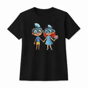 Kinder-T-Shirt mit Print „Vivo und Viva“, Schwarz, Baumwolle, exklusives Design von Vivabook