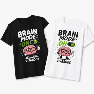 Kinder-T-Shirt mit Aufdruck „Brain Mode ON“, Baumwolle, exklusives Design von Vivabook