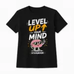 Kinder-T-Shirt mit Aufdruck „Level Up Your Mind“, Schwarz, Baumwolle, exklusives Design von Vivabook