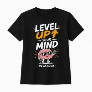 Kinder-T-Shirt mit Aufdruck „Level Up Your Mind“, Schwarz, Baumwolle, exklusives Design von Vivabook