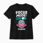 Kinder-T-Shirt mit Aufdruck „Focus Mode ON“, Schwarz, Baumwolle, exklusives Design von Vivabook
