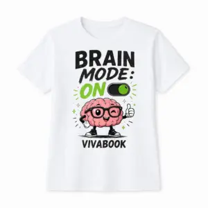 Kinder-T-Shirt mit Aufdruck „Brain Mode ON“, Weiß, Baumwolle, exklusives Design von Vivabook