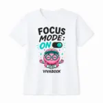 Kinder-T-Shirt mit Aufdruck „Focus Mode ON“, Weiß, Baumwolle, exklusives Design von Vivabook