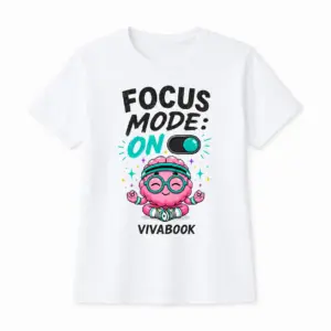 Kinder-T-Shirt mit Aufdruck „Focus Mode ON“, Weiß, Baumwolle, exklusives Design von Vivabook