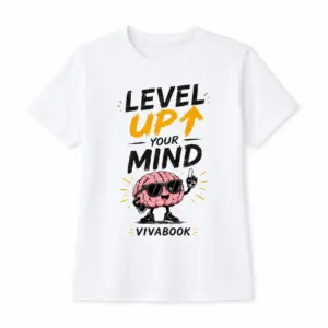 Kinder-T-Shirt mit Aufdruck „Level Up Your Mind“, Weiß, Baumwolle, exklusives Design von Vivabook